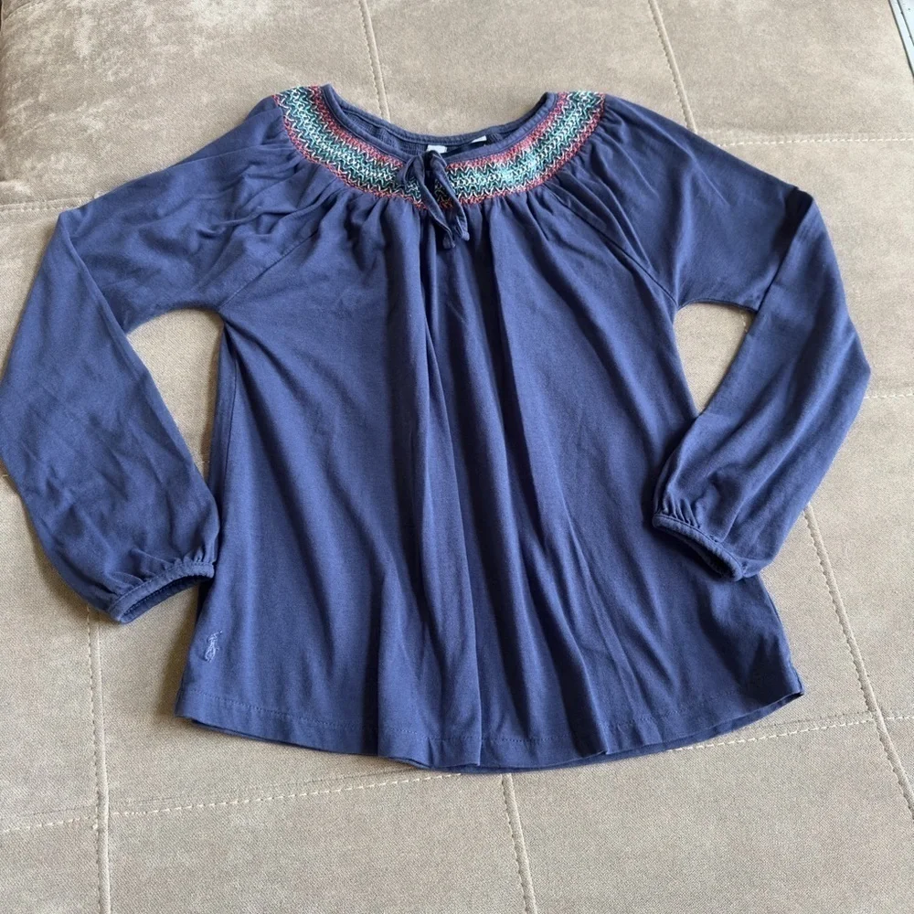 Ralph Lauren Navy Top with Multicolor Embroidery